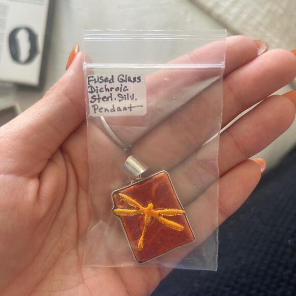 Small fused glass dichroic dragonfly pendant - Picture 1 of 3